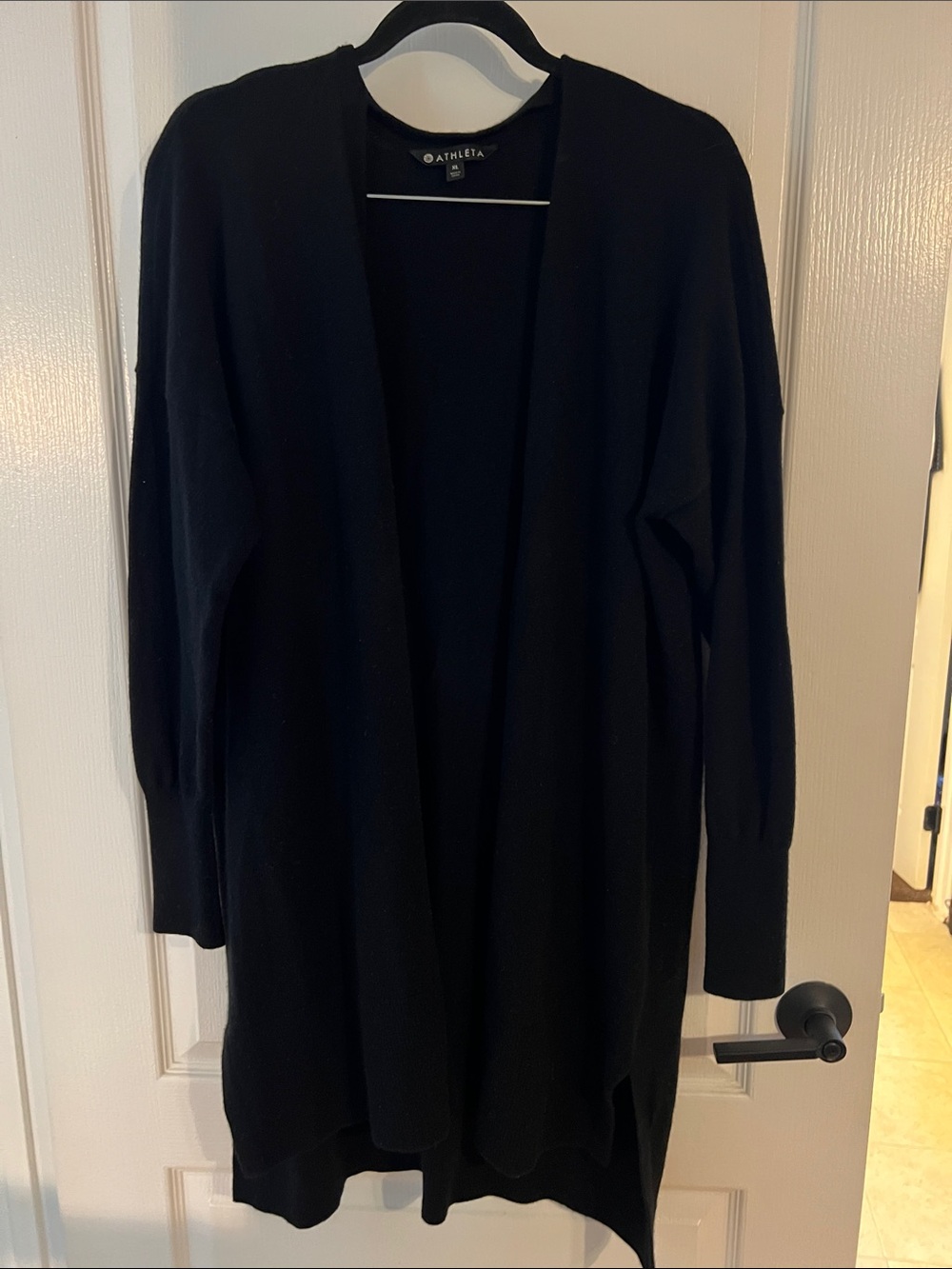 Athleta Black Long Open-Front Ribbed Cuff Cardigan